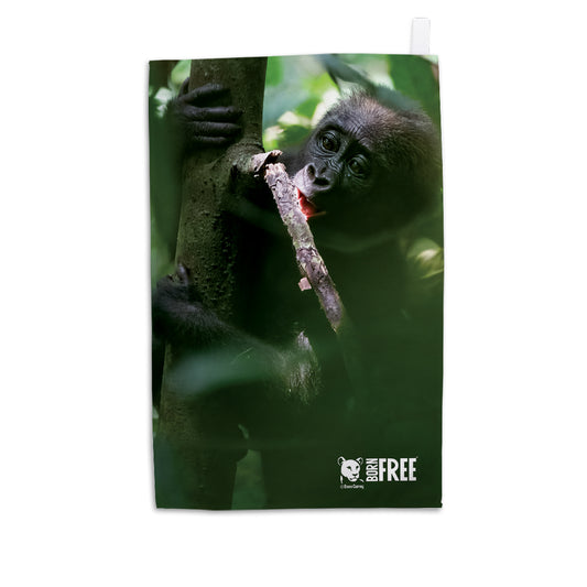 Baby chewing a small branch Organic Tea Towel by Dave Currey