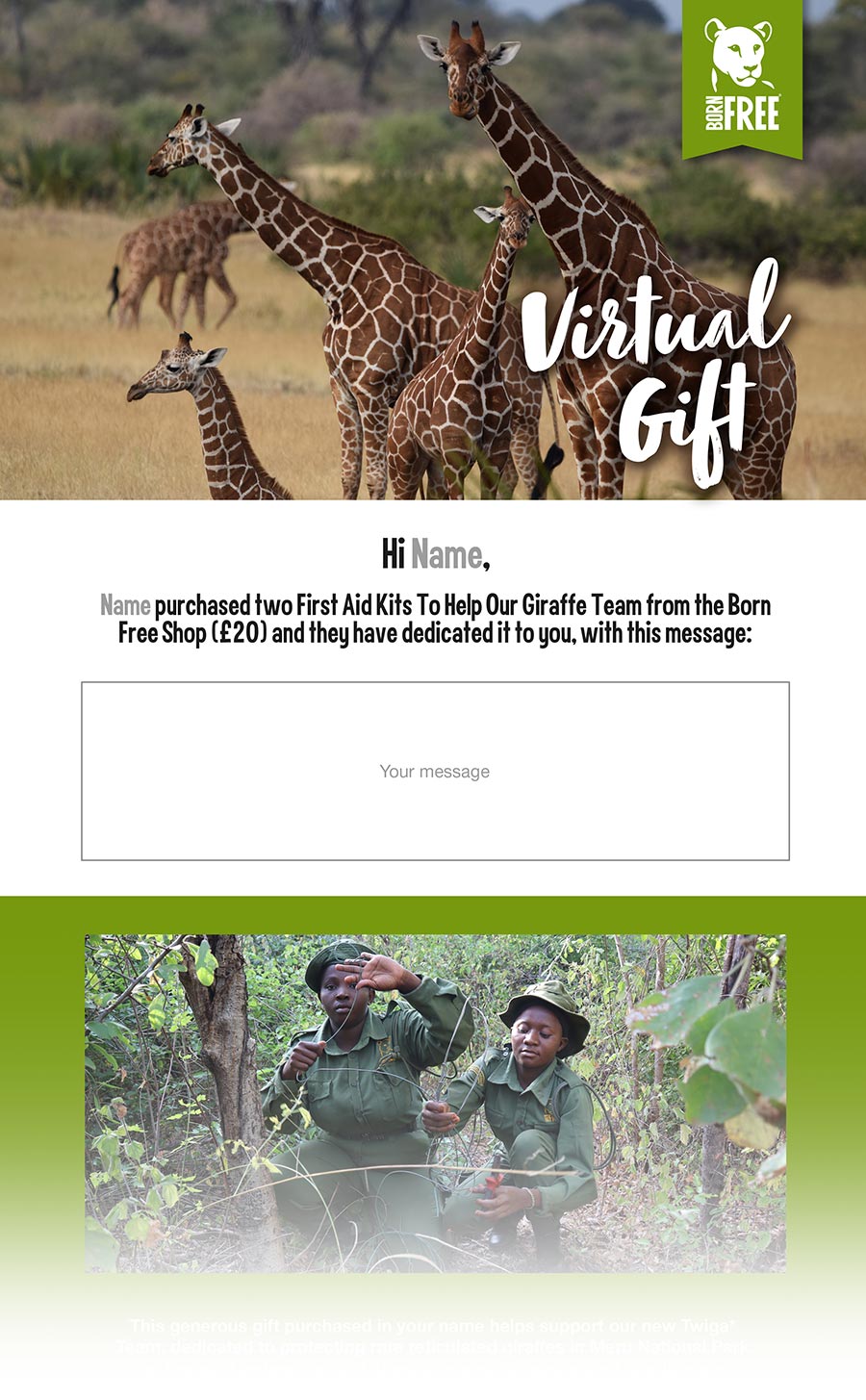 First aid kits to help our giraffe team - Virtual Gift