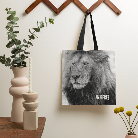 Handsome Lion Black and White Tote Bag - Born Free Photography