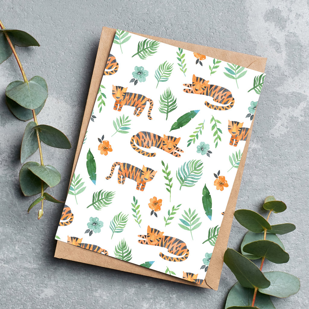 Pink Light Studio Resting Tiger Greeting Cards - Pack of 6