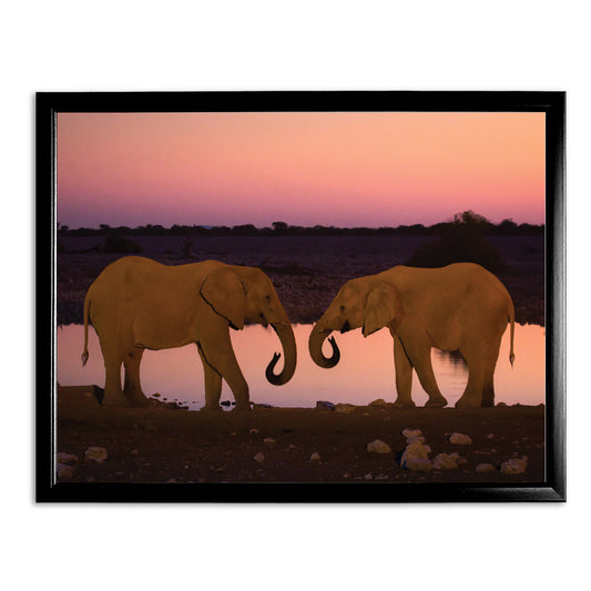 Silent Thunder - Two Elephants at Sunset Art Print by Richard Bernabe