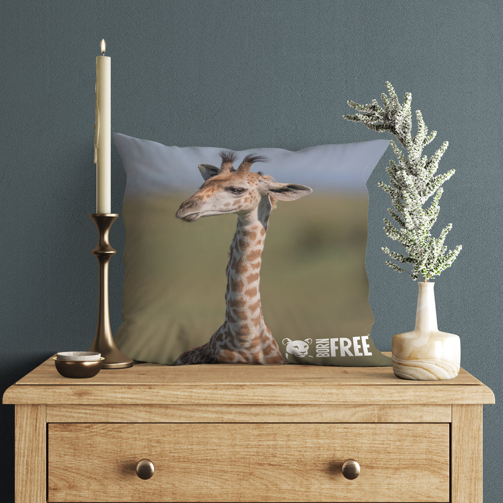 New Beginnings Giraffe Calf Organic Cushion by George Logan