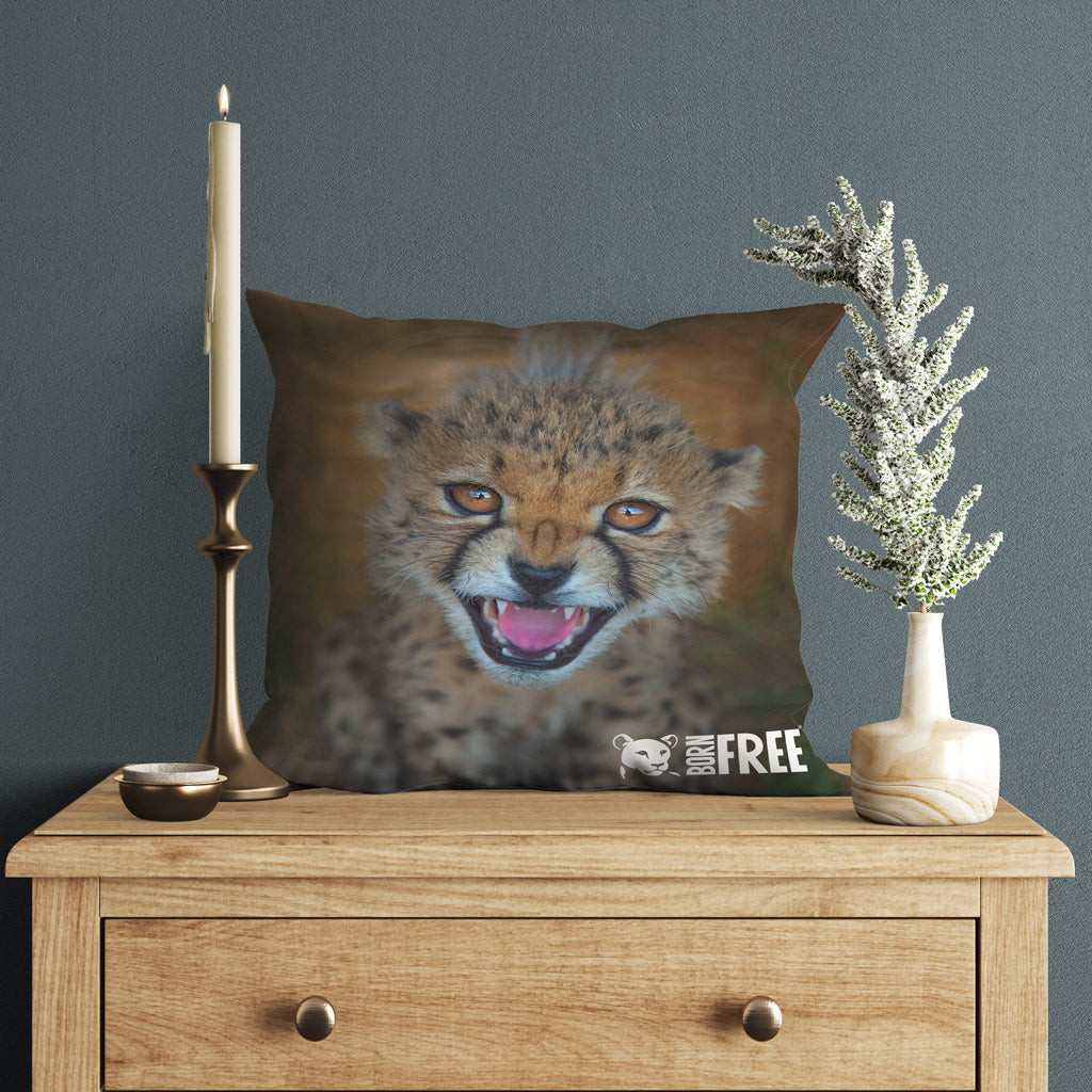 New Beginnings Cheetah Cub Organic Cushion by George Logan