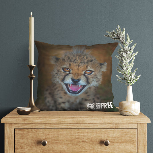 New Beginnings Cheetah Cub Organic Cushion by George Logan