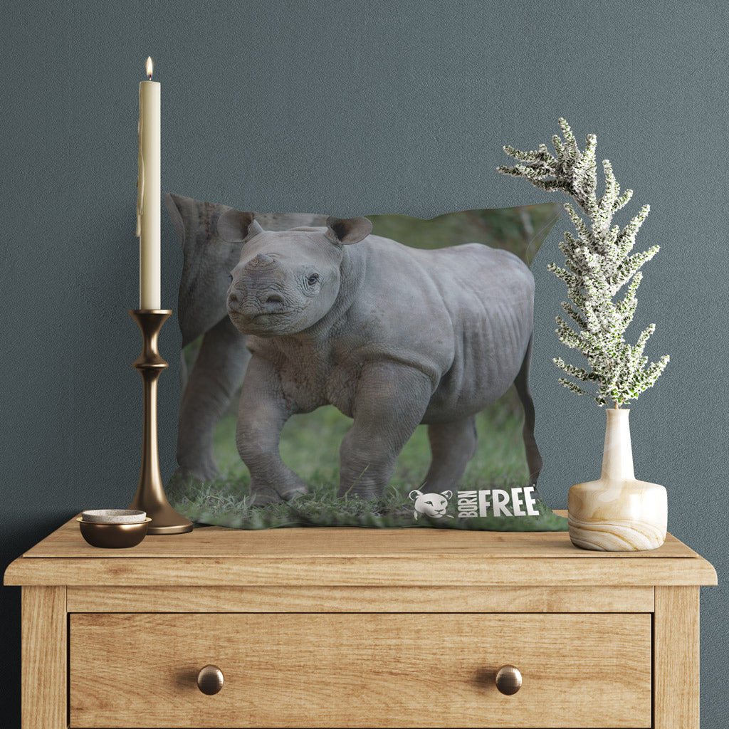 New Beginnings Rhino Calf Organic Cushion by George Logan