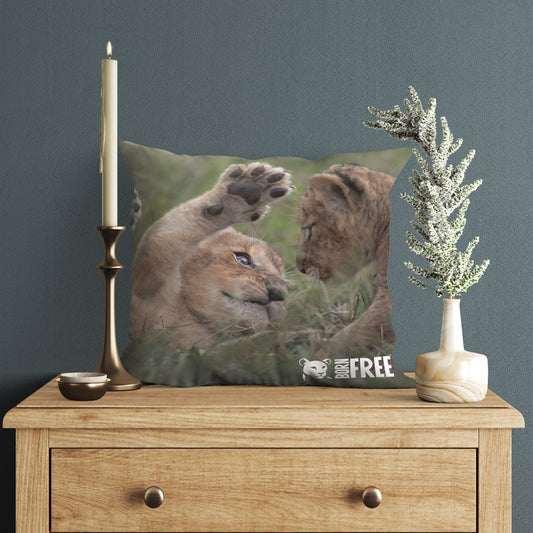 New Beginnings Lion Cubs Organic Cushion by George Logan