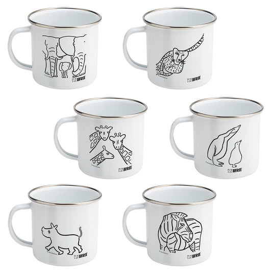 Born Free Wildlife Wonders Enamel Mug Set | Complete 6-Piece Collection | Jane Bristowe Art