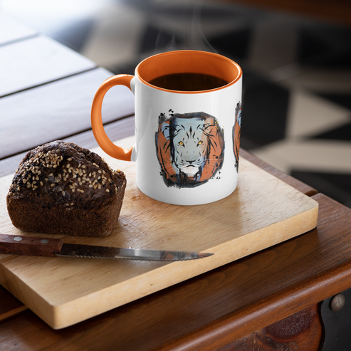 Lion Orange Mug by Rory McQueen