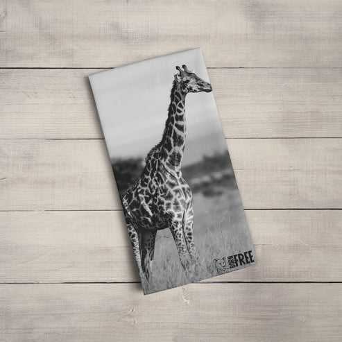 Tall Standing Giraffe Tea Towel - Born Free Photography