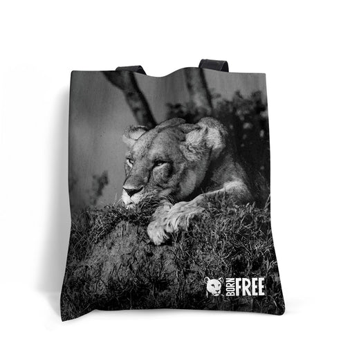 Lioness Black and White Tote Bag - Born Free Photography
