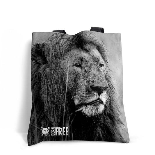 Proud Lion Black and White Tote Bag - Born Free Photography