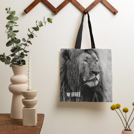 Proud Lion Black and White Tote Bag - Born Free Photography