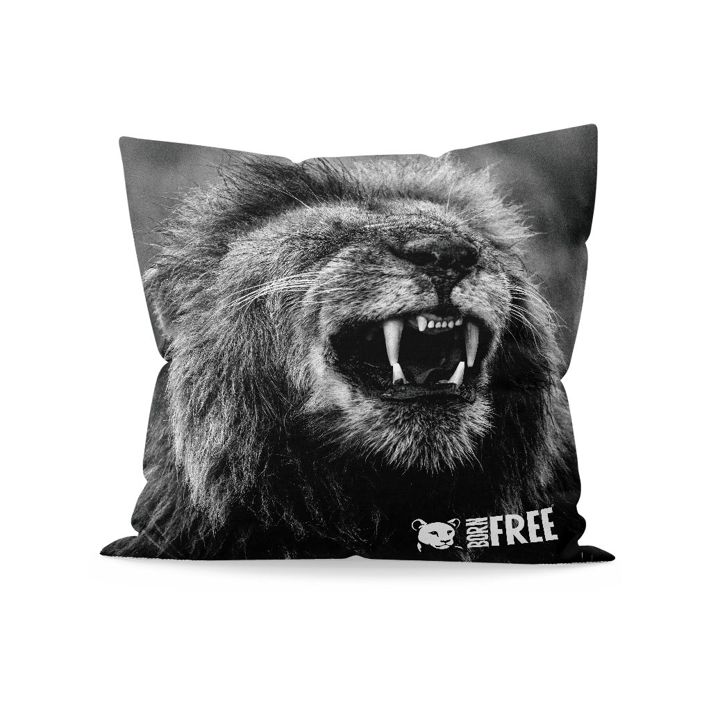 Happy Lion Black and White Organic Cushion - Born Free Photography