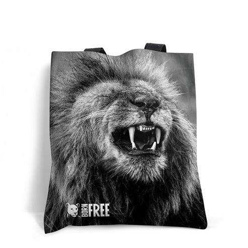 Happy Lion Black and White Tote Bag - Born Free Photography