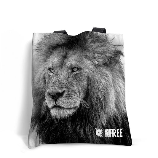 Handsome Lion Black and White Tote Bag - Born Free Photography