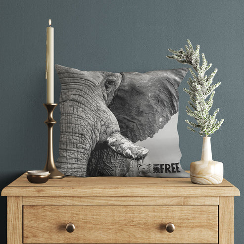 African Elephant Black and White Organic Cushion - Born Free Photography
