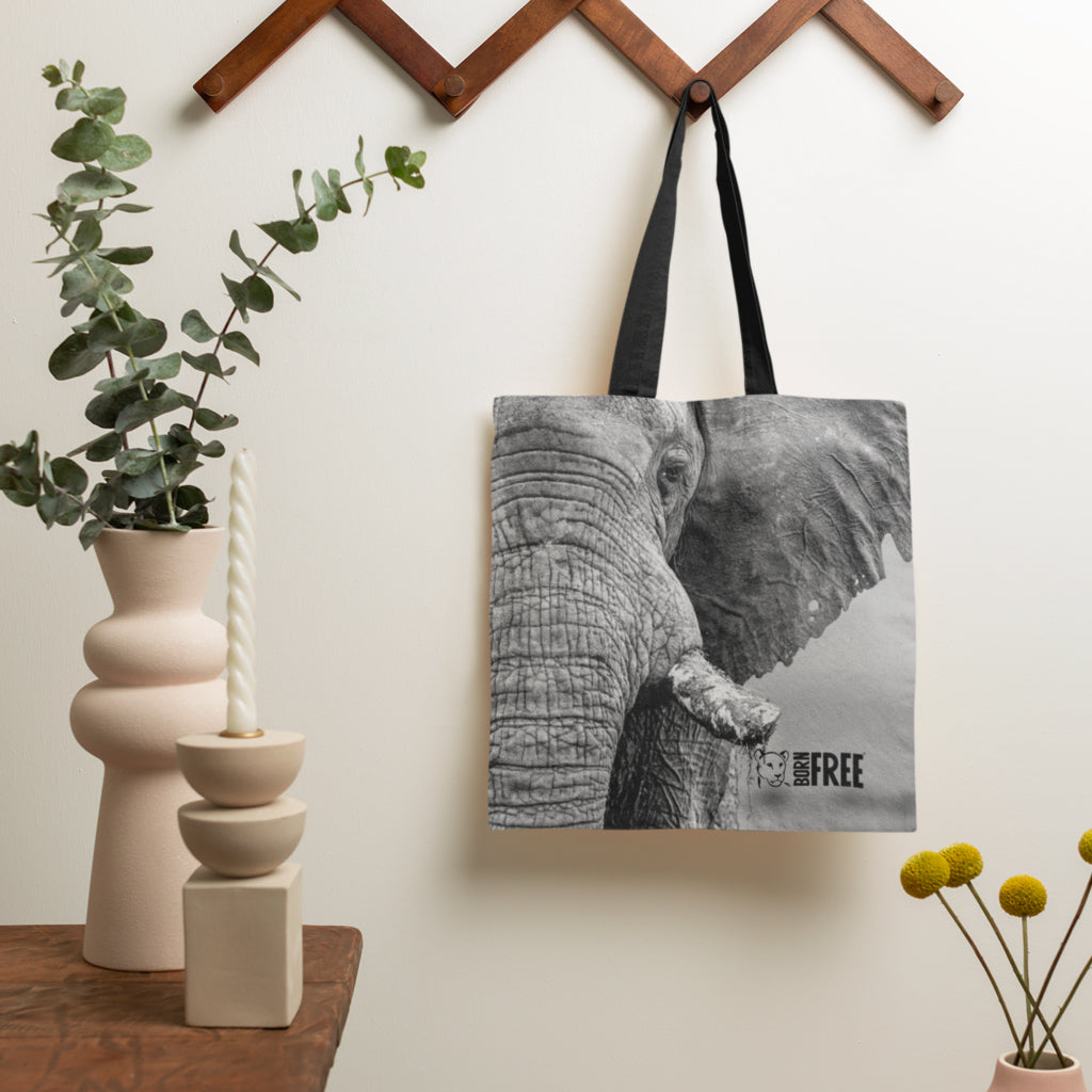 African Elephant Black and White Tote Bag - Born Free Photography