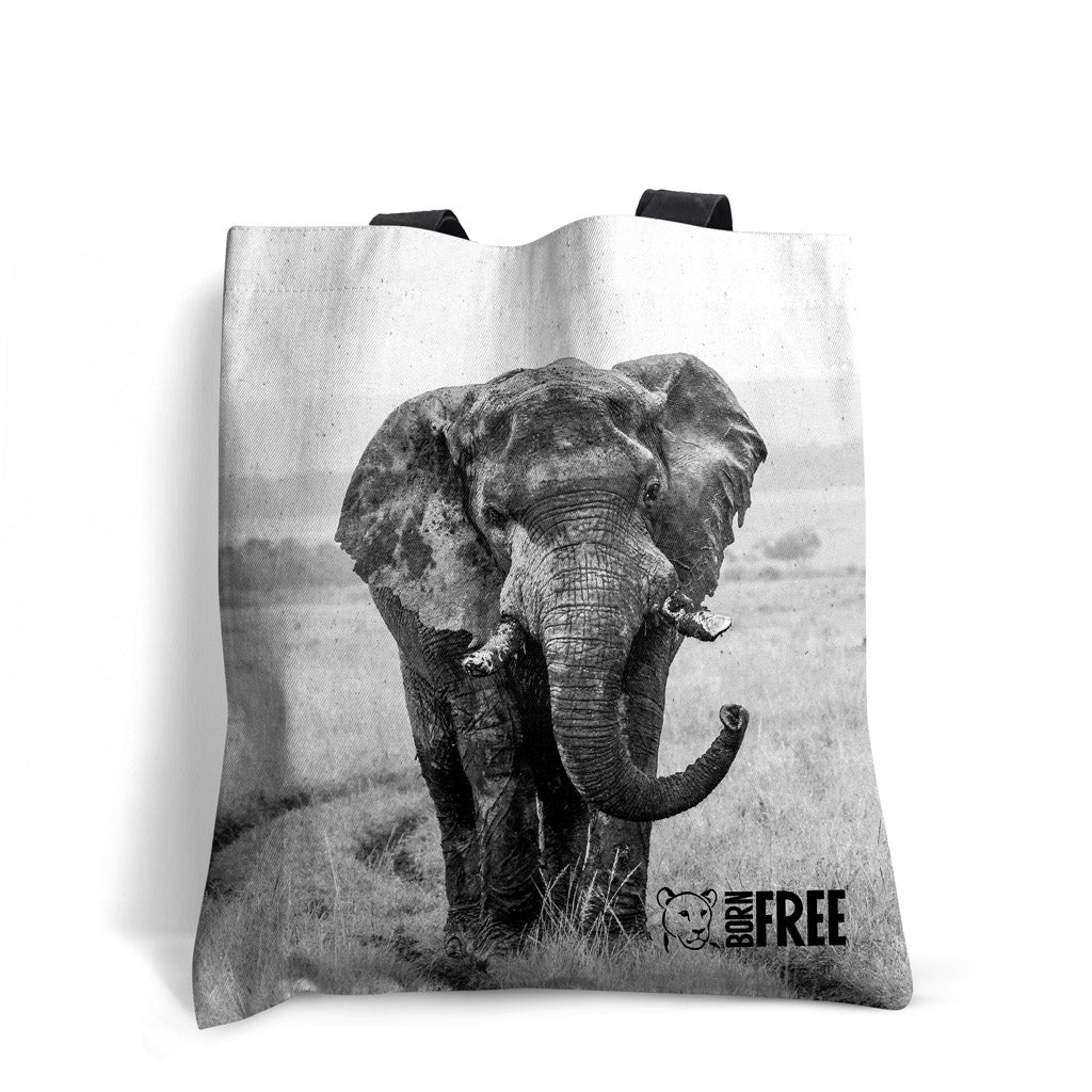 Elephant in the Wild Black and White Tote Bag - Born Free Photography