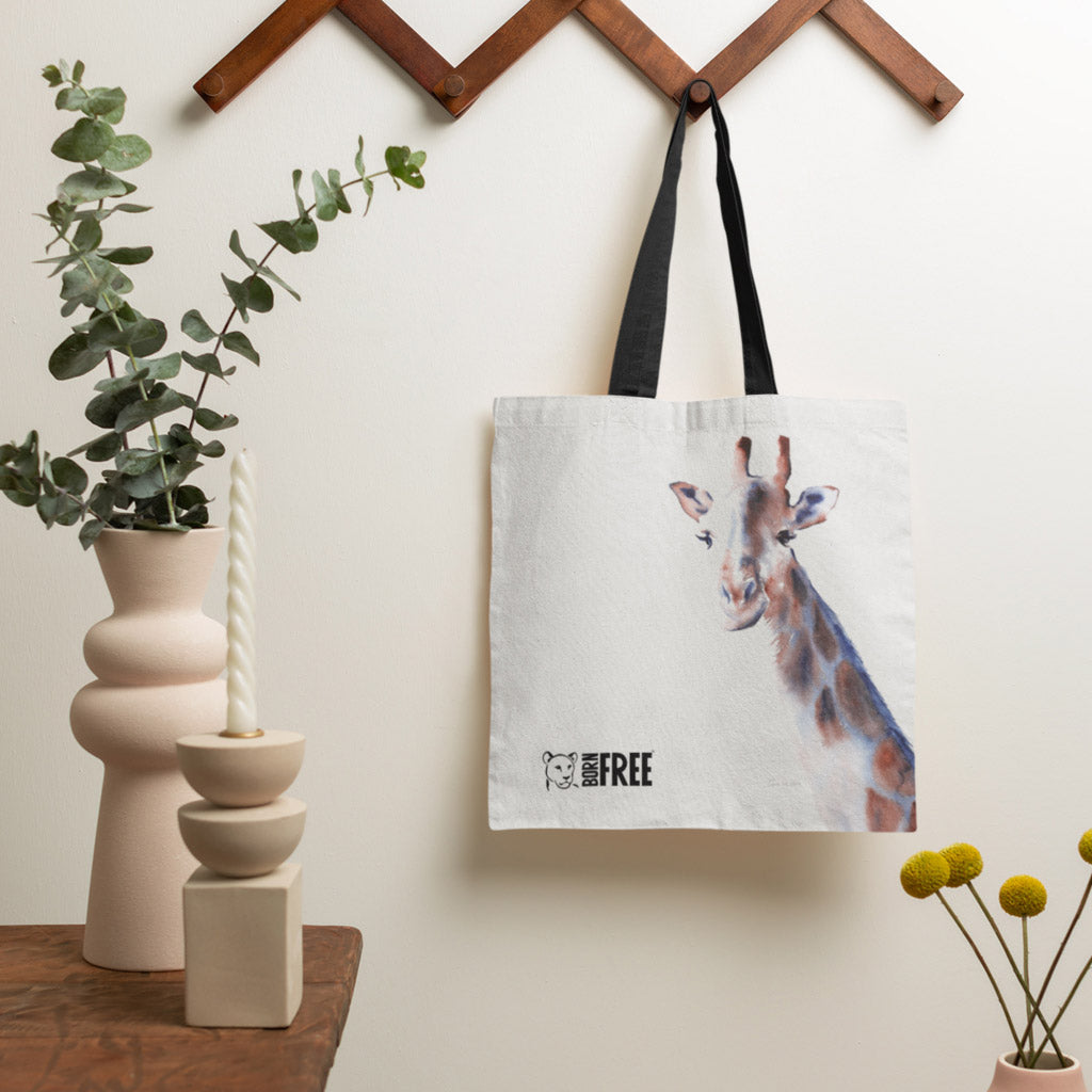 Born Free - Blue and Copper Giraffe Edge-to-Edge Tote Bag