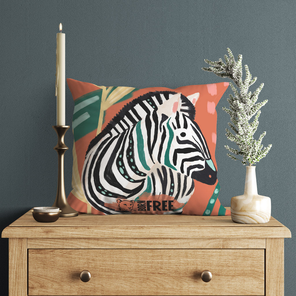 Pink Light Studio Grazing Zebra Organic Cushion – Born Free Shop