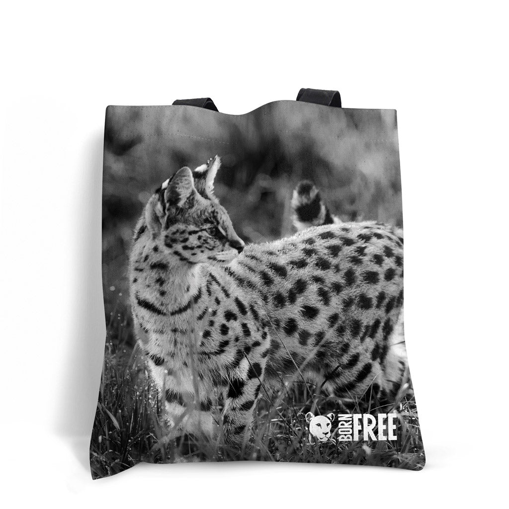 Serval Cat in Black and White Tote Bag - Born Free Photography