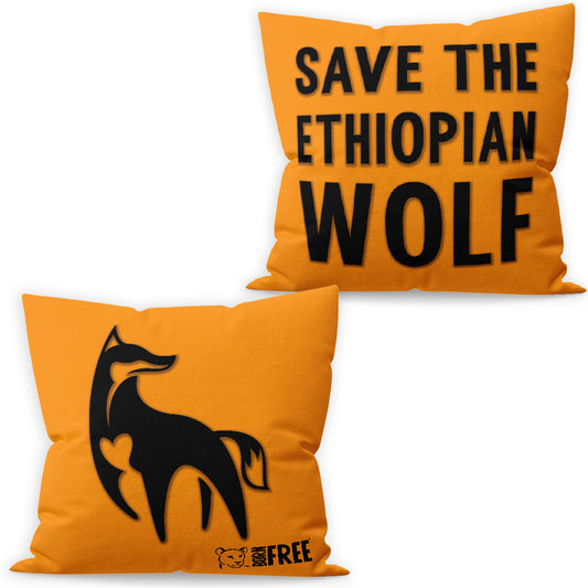 Ethiopian Wolf - Black on Orange Organic Cushion