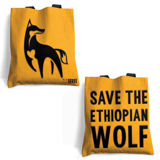 Ethiopian Wolf - Black on Orange Edge-to-Edge Tote Bag