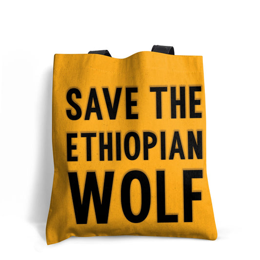 Ethiopian Wolf - Black on Orange Edge-to-Edge Tote Bag