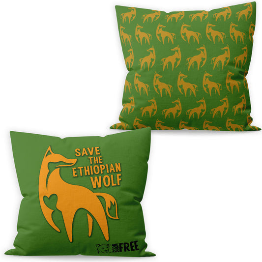 Ethiopian Wolf - Orange on Green Organic Cushion
