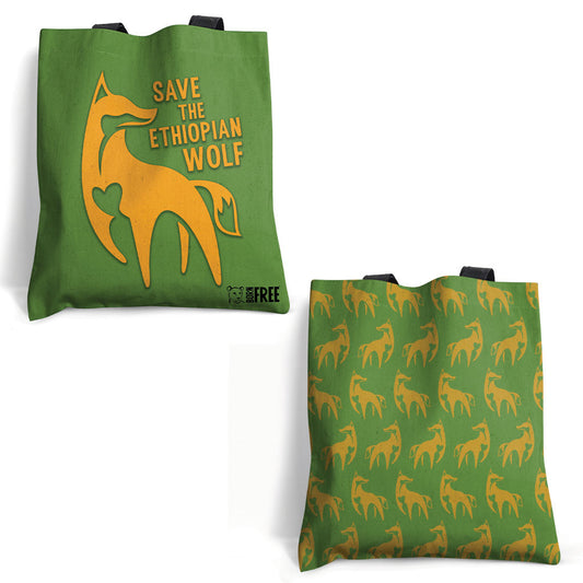 Ethiopian Wolf - Orange on Green Edge-to-Edge Tote Bag