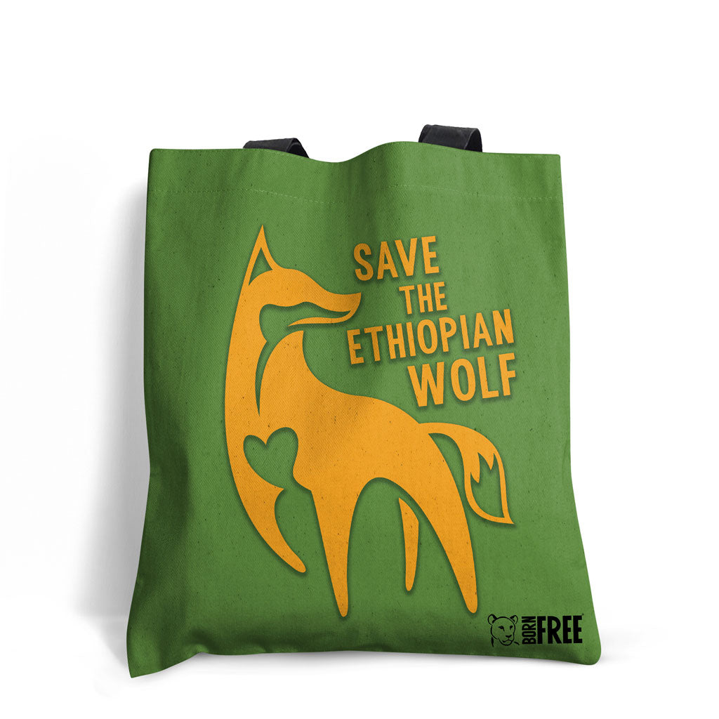 Ethiopian Wolf - Orange on Green Edge-to-Edge Tote Bag