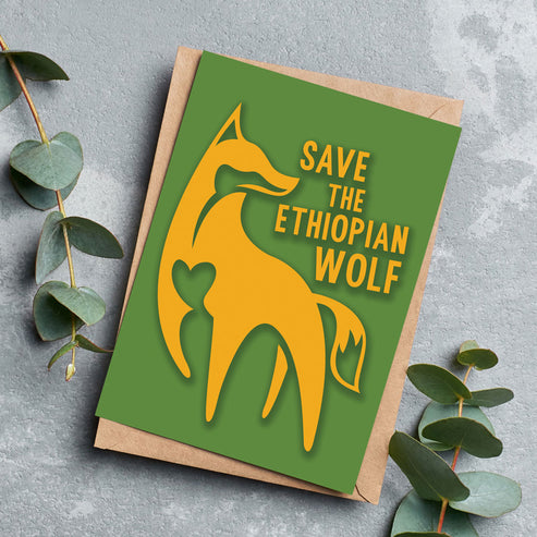 Ethiopian Wolf - Orange on Green Greeting Cards - Pack of 6