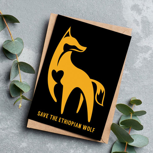 Ethiopian Wolf - Orange on Black Greeting Cards - Pack of 6