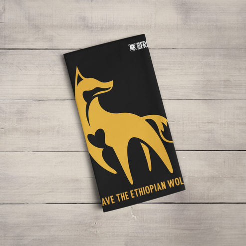 Ethiopian Wolf - Orange on Black Organic Tea Towel