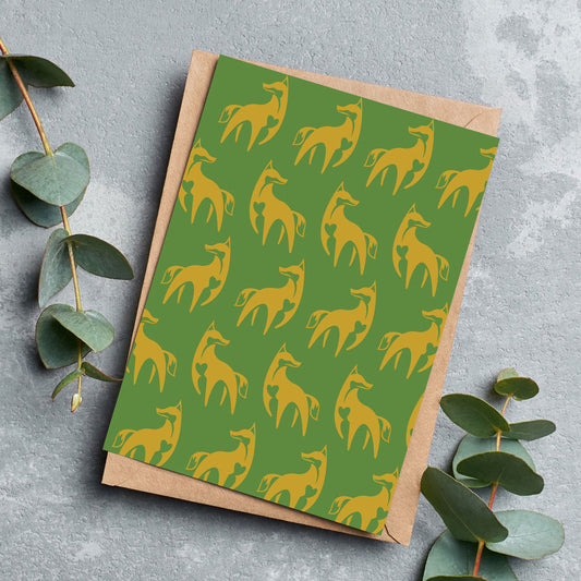 Ethiopian Wolf - Orange on Green Repeat Greeting Cards - Pack of 6