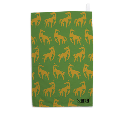 Ethiopian Wolf - Orange on Green Repeat Organic Tea Towel