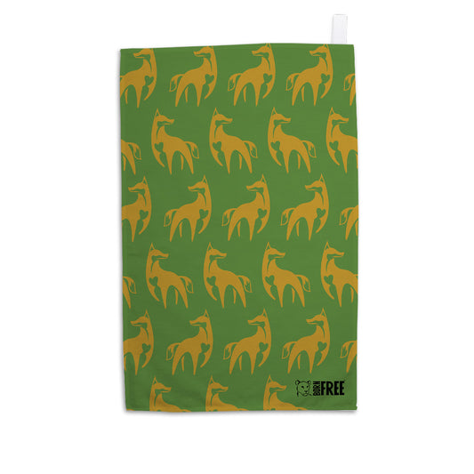 Ethiopian Wolf - Orange on Green Repeat Organic Tea Towel